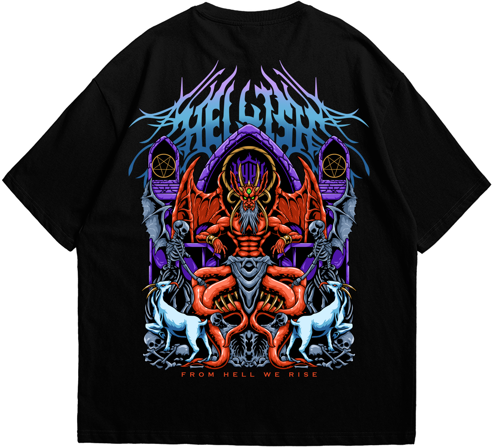 Back view of  black Hellish oversized T-shirt