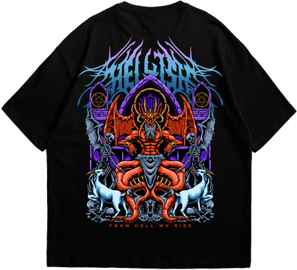 Back view of  black Hellish oversized T-shirt