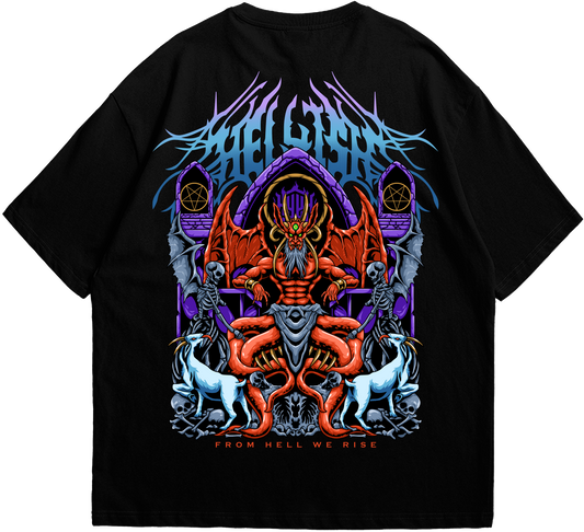 Back view of  black Hellish oversized T-shirt