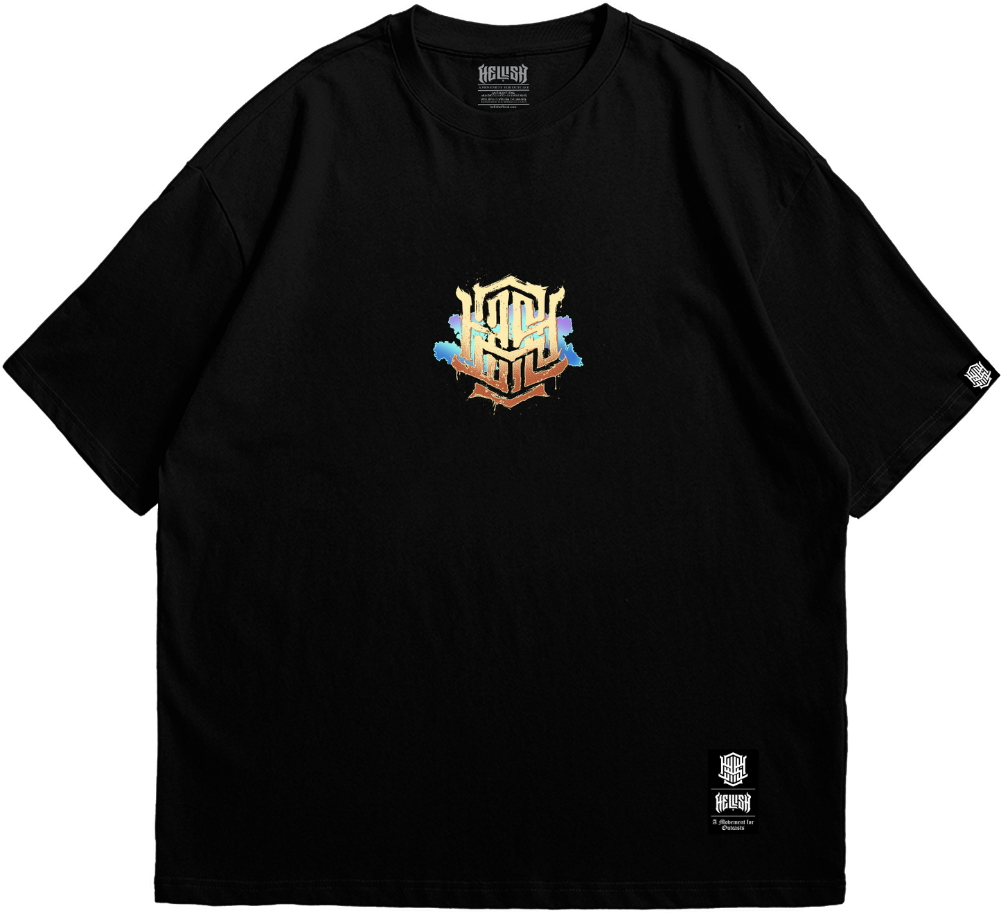 Front view of Geisha oversized black T-shirt featuring Japanese-inspired design