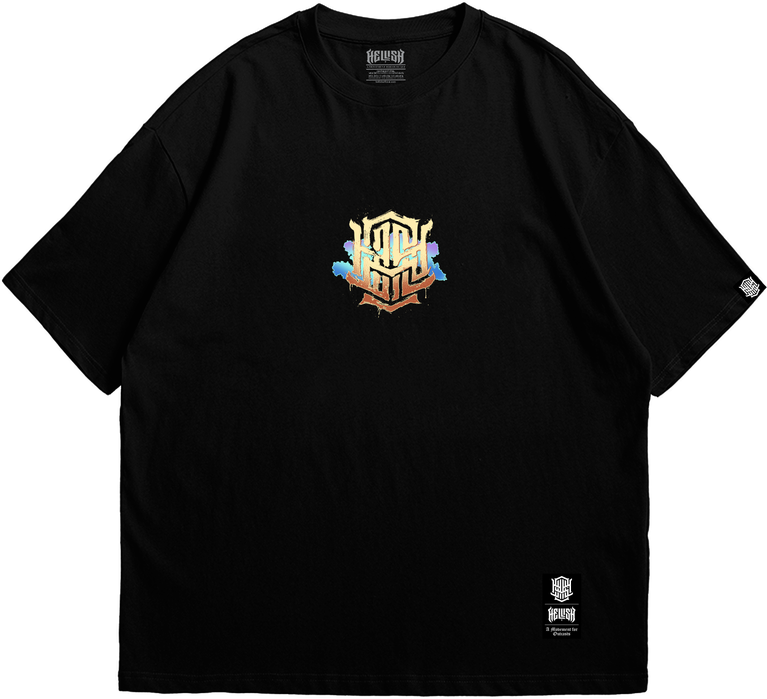 Front view of Geisha oversized black T-shirt featuring Japanese-inspired design