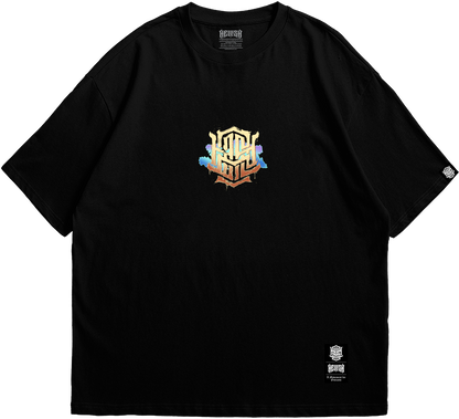 Front view of Geisha oversized black T-shirt featuring Japanese-inspired design