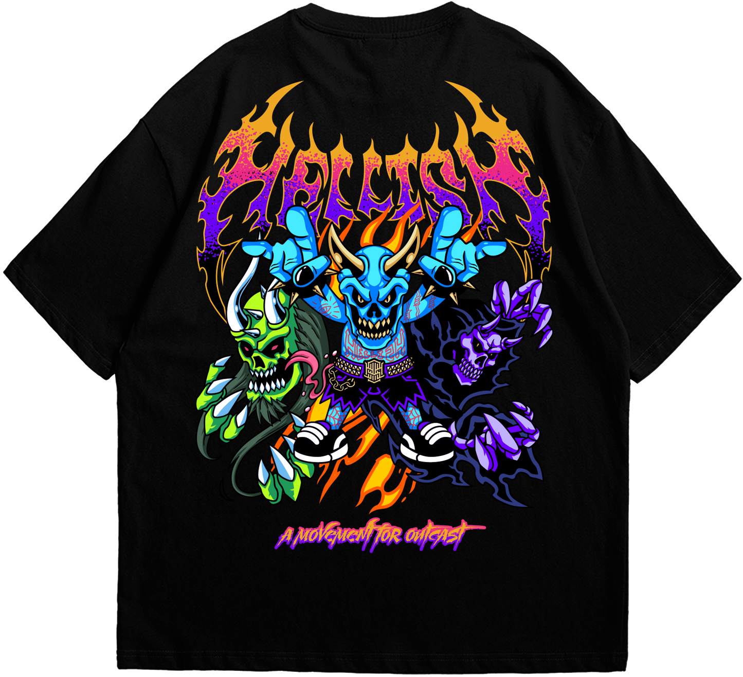 Back view of oversized Hellish Squad T-shirt