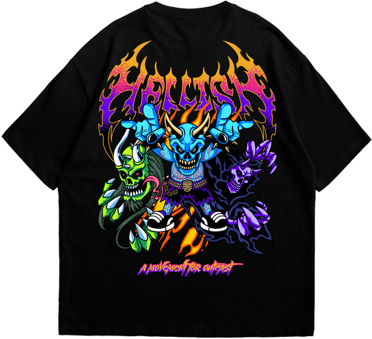 Back view of oversized Hellish Squad T-shirt