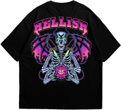 Back view of skull wings oversized Hellish black tee