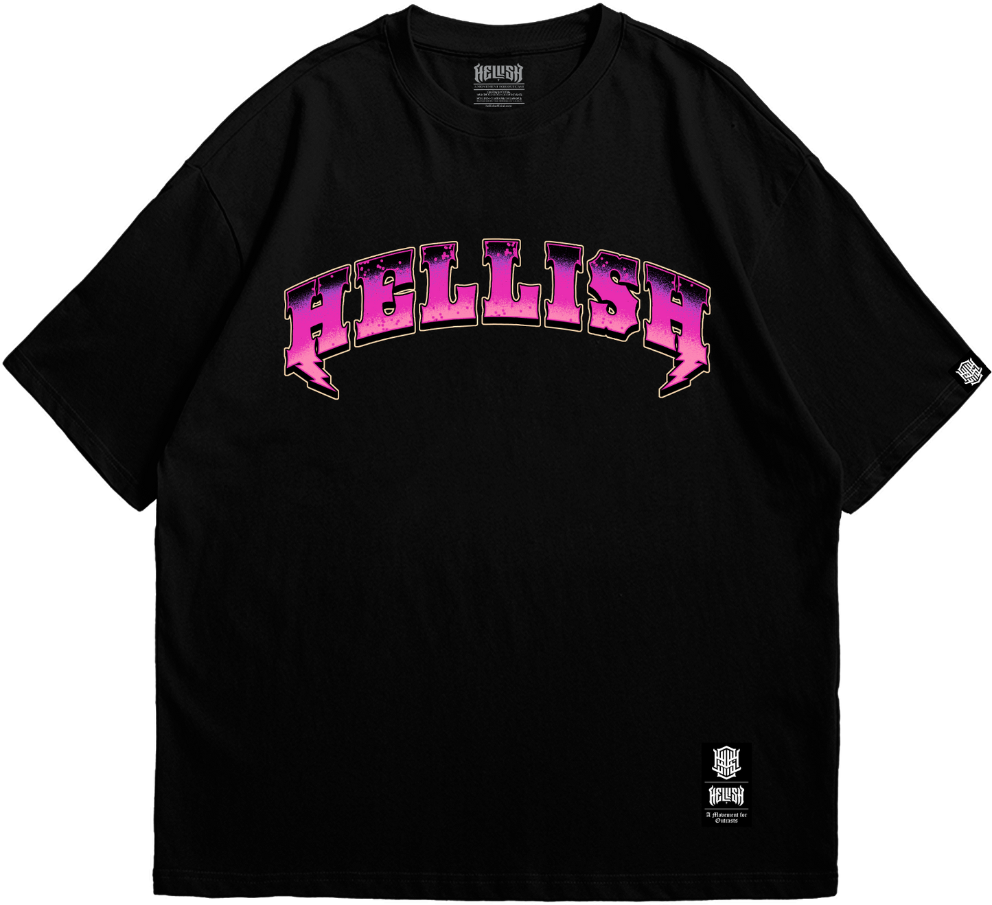 Front view of Skull Wings oversized black T-shirt with skull wings print 