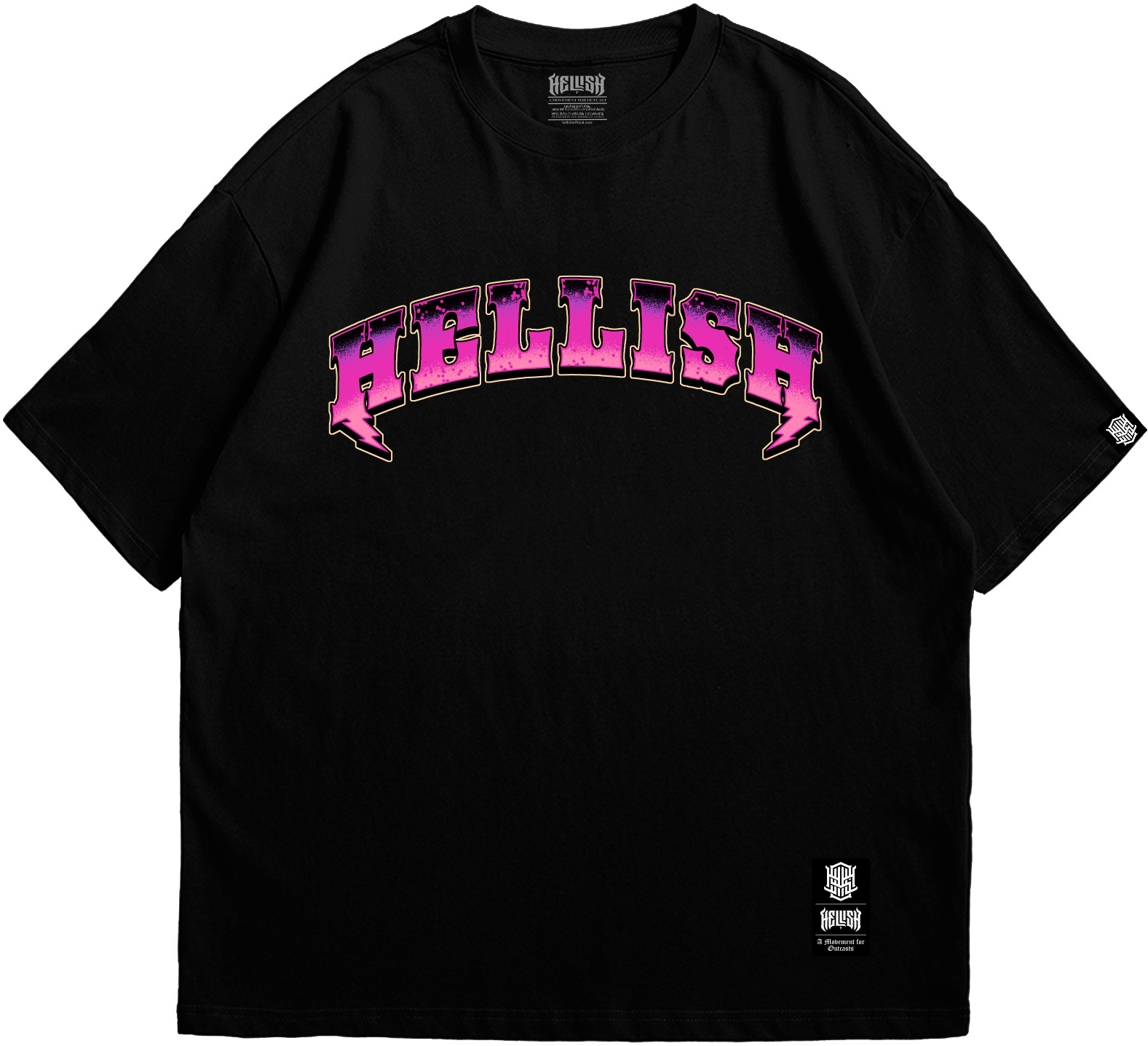 Front view of Skull Wings oversized black T-shirt with skull wings print 