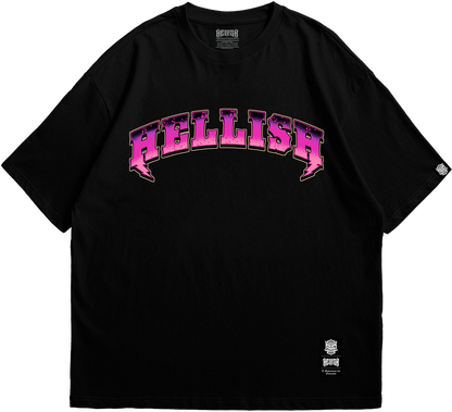 Front view of Skull Wings oversized black T-shirt with skull wings print 