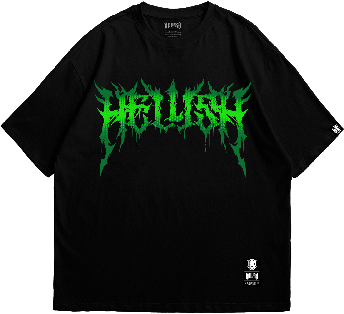 Front view of Vampire Witch oversized black T-shirt with gothic  design